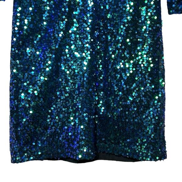 H&M Women’s Iridescent Sequined Mini Dress Blue/Green Size Medium - Picture 7 of 8